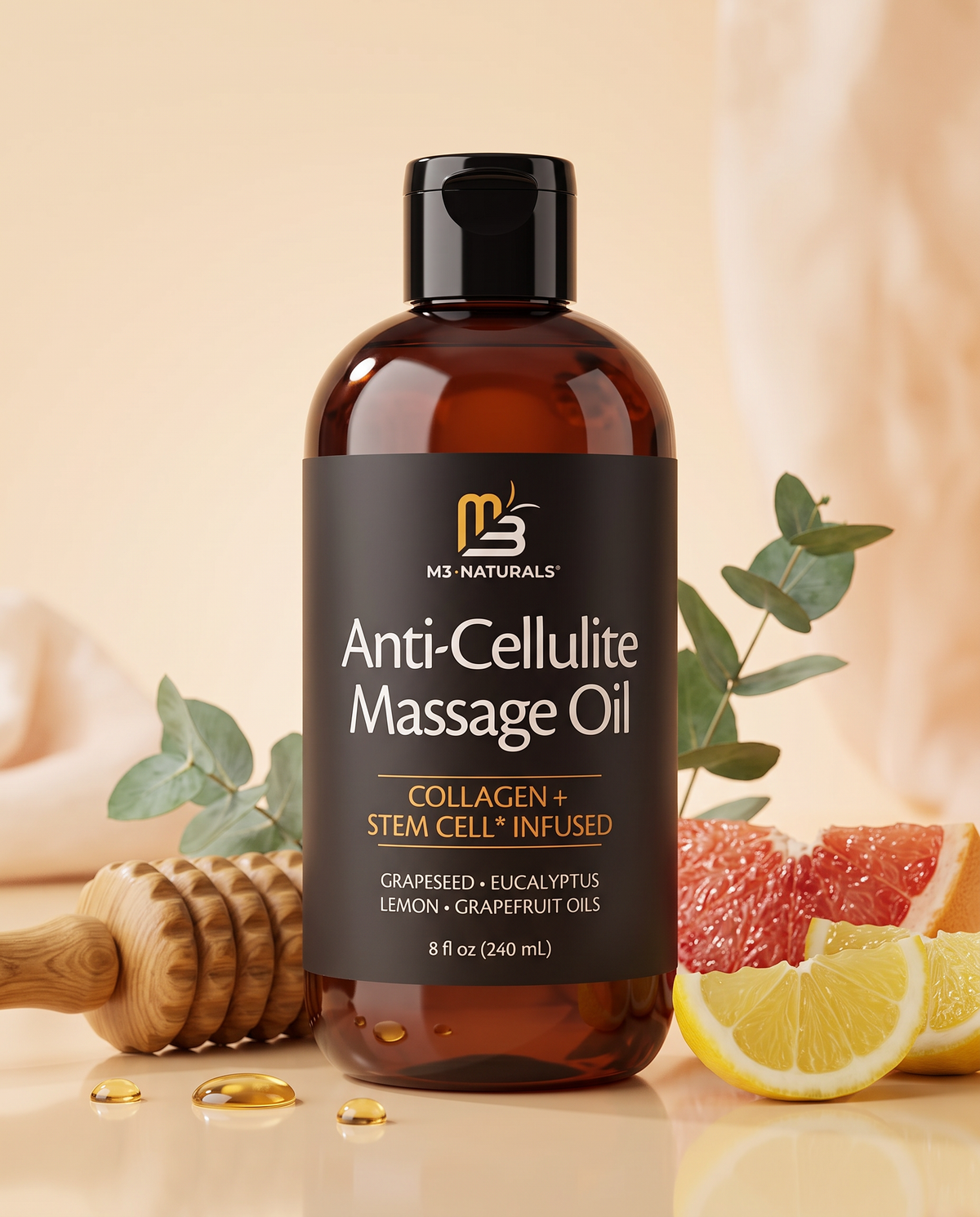 Aceite anticelulitis M3 Naturals, frasco de 240 ml