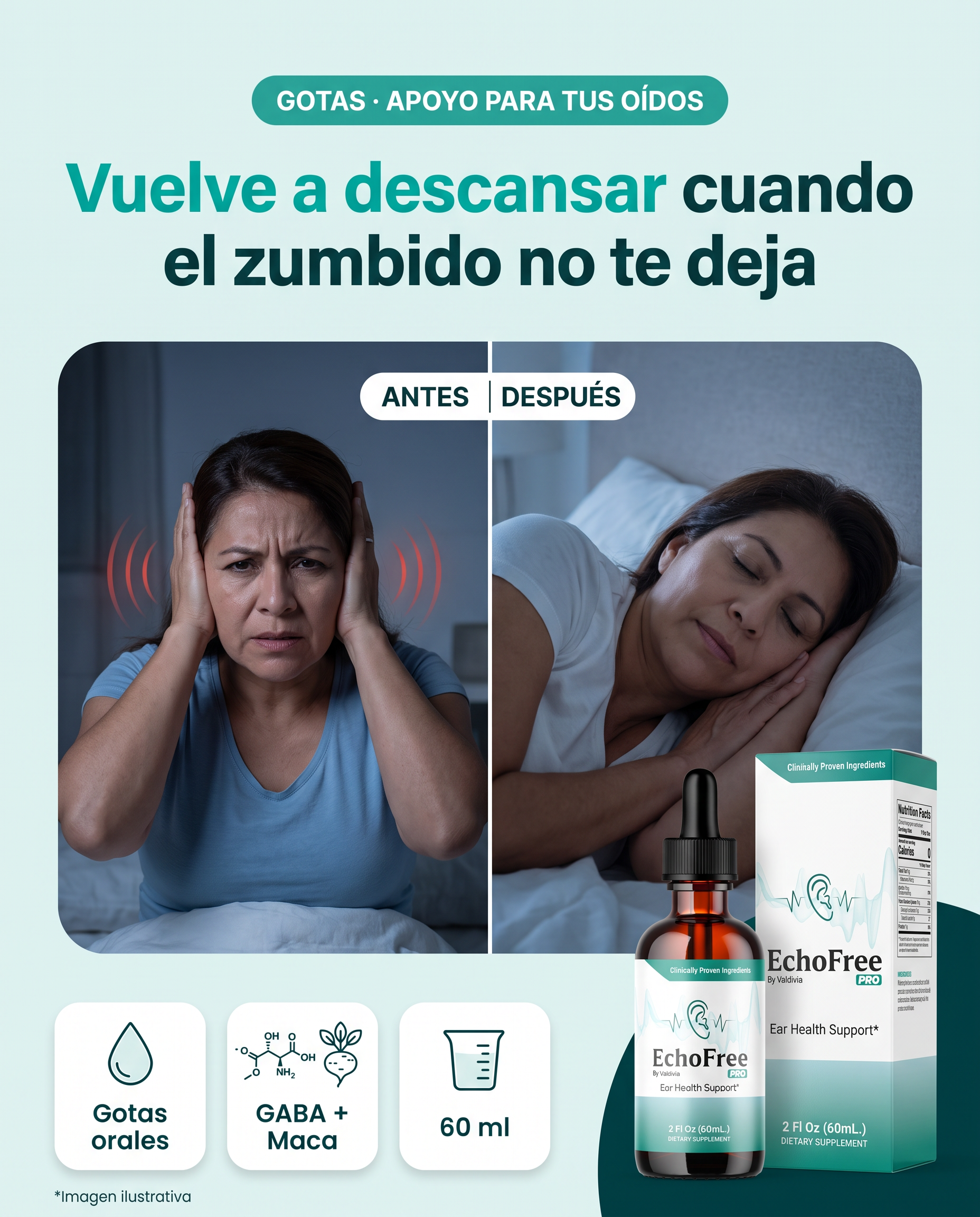 Gotas orales Echo Free, frasco gotero de 60 ml