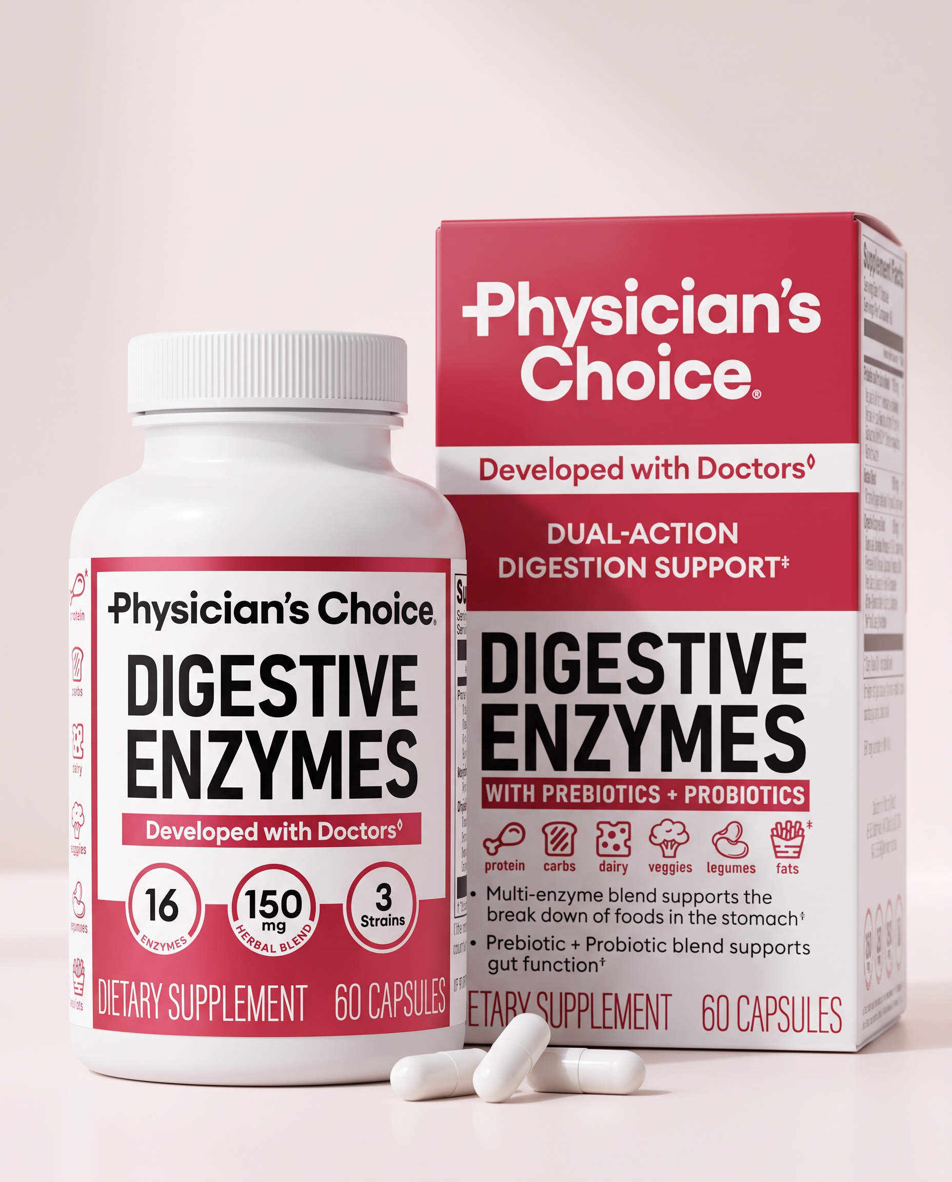Enzimas digestivas Physician's Choice, frasco de 60 cápsulas