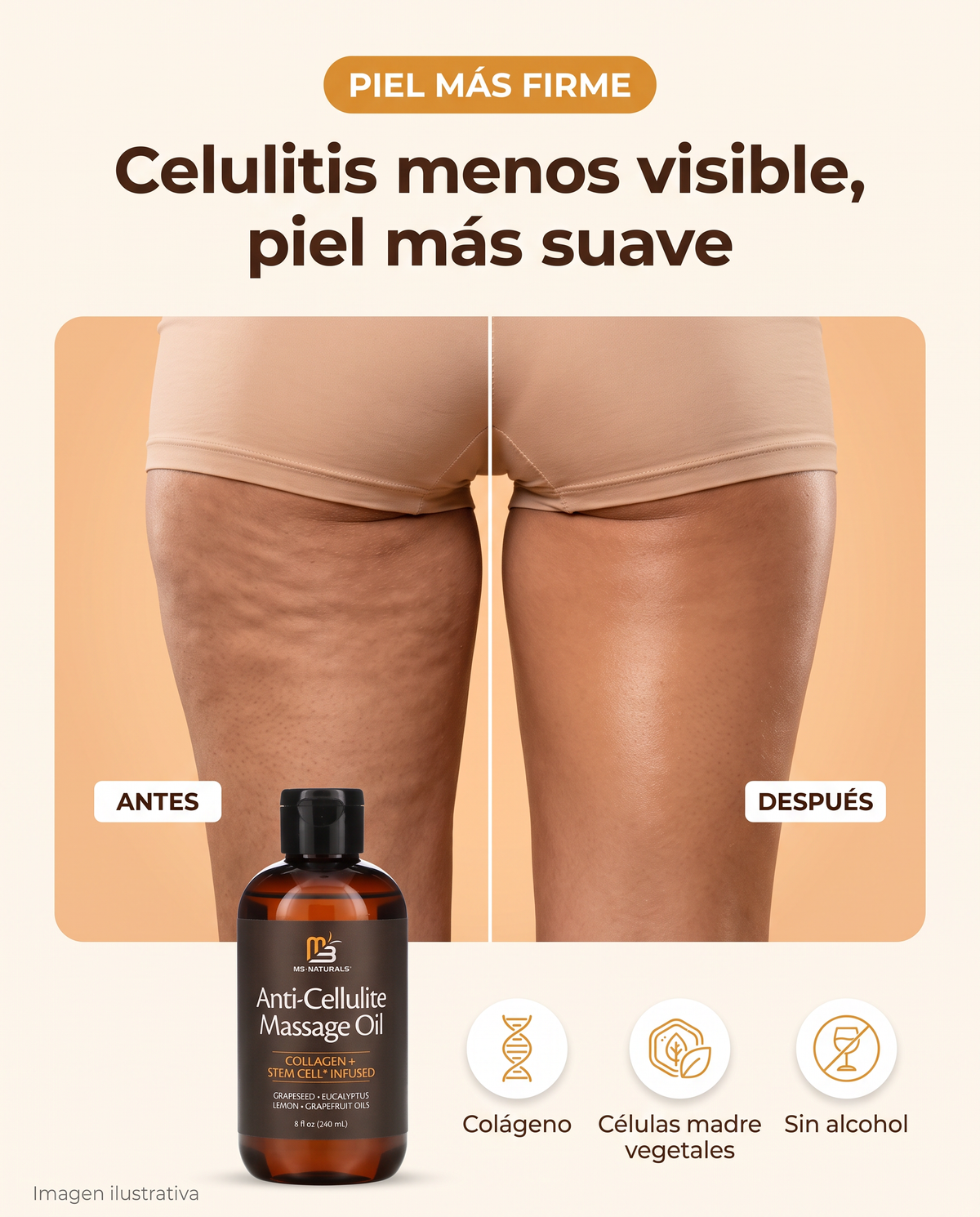 Aceite anticelulitis M3 Naturals con colágeno para una piel más firme